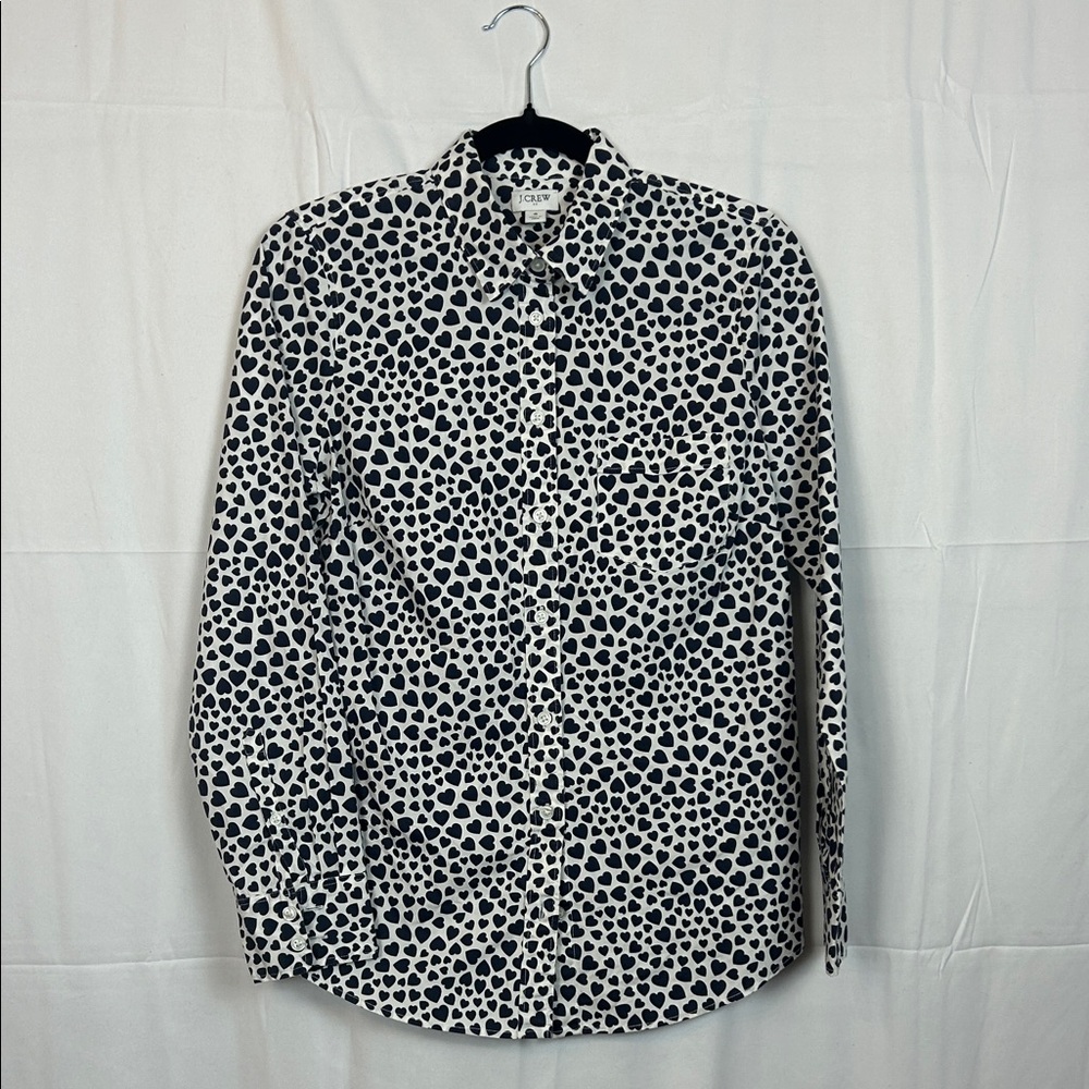 J. Crew Black and White “Polka Dot” heart Shirt